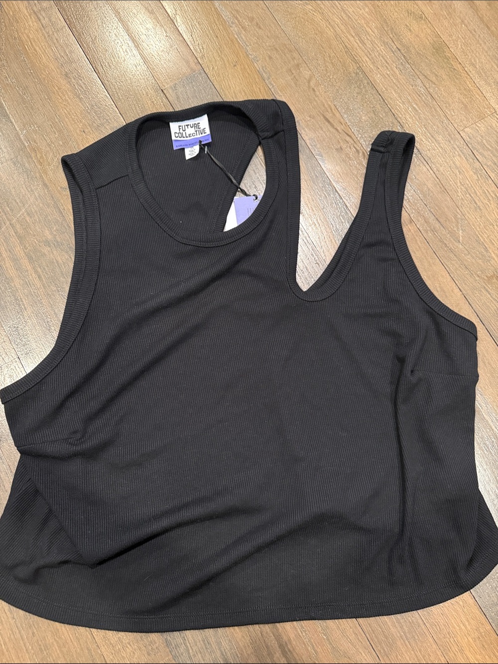 Future Collective Black Ribbed Asymmetric Cutout Tank
